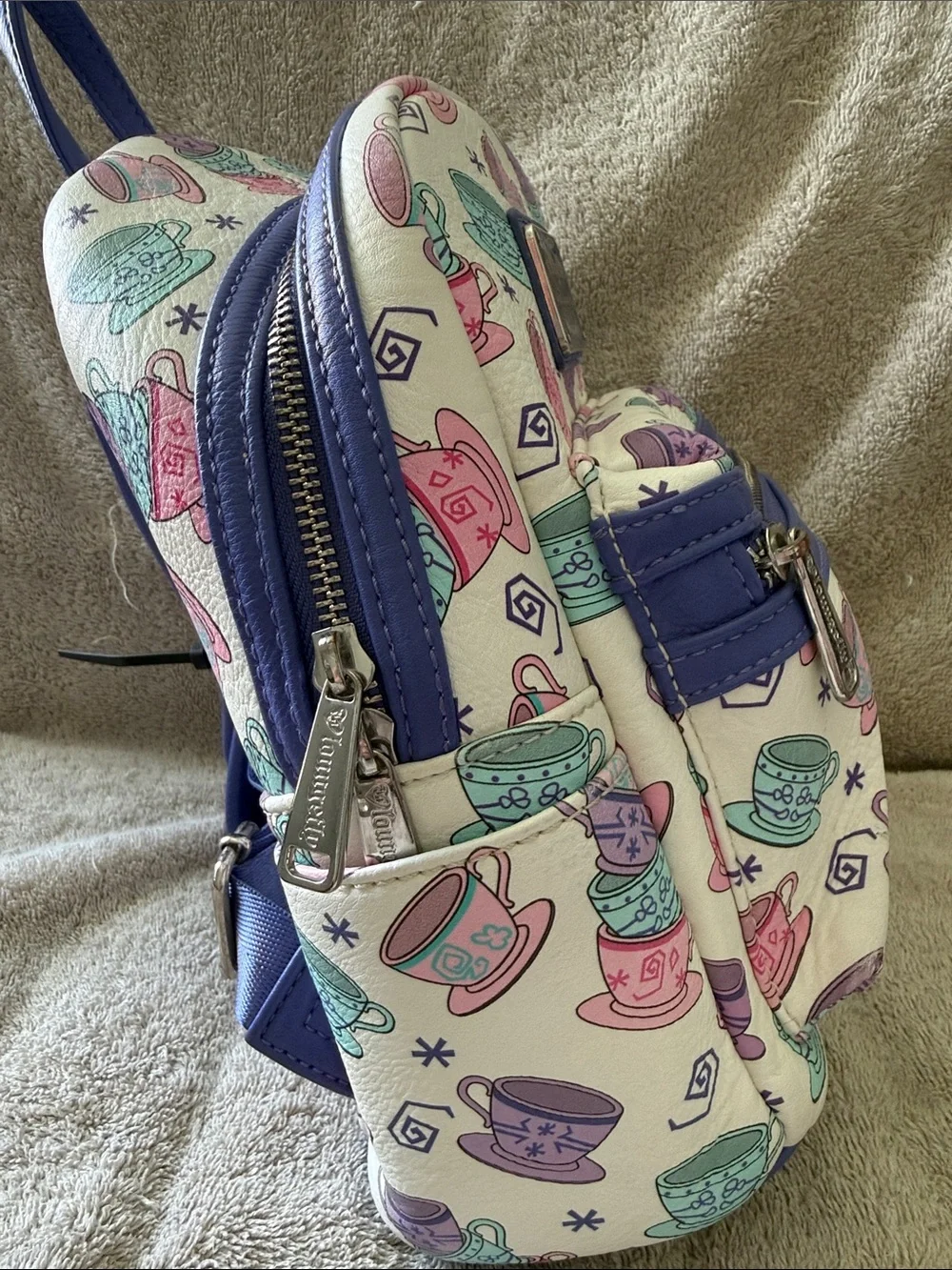 Disney Loungefly Teacup Print Backpack - Cream with Pink, Mint & Lavender